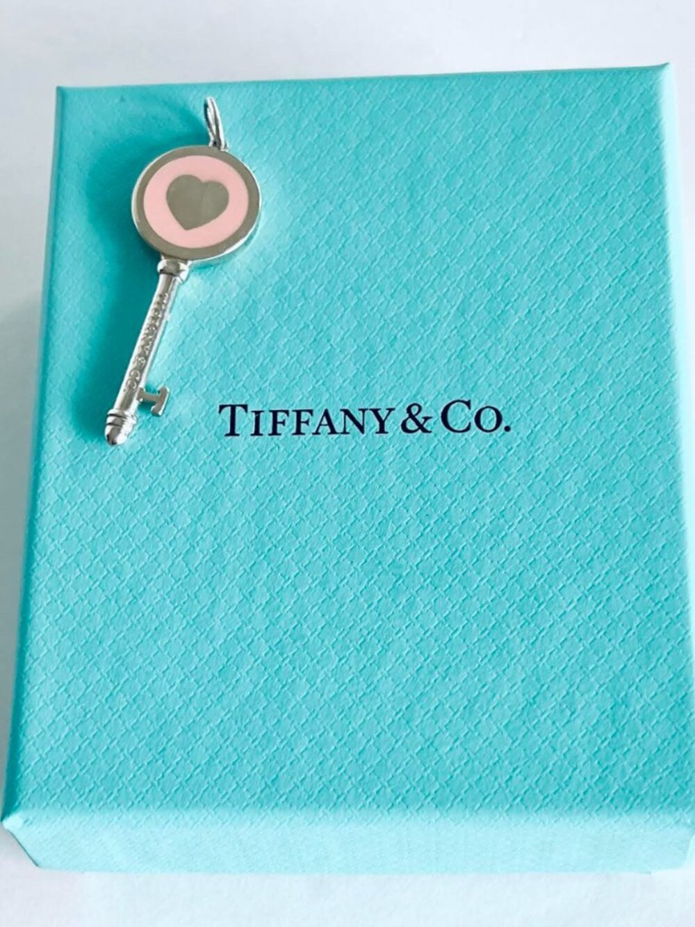 Tiffany & Co. Sterling Silver Pink Enamel Heart Tiffany Keys Pendant Charm